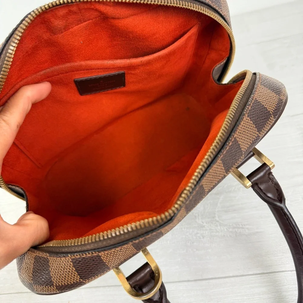 Louis Vuitton Damier Ebene Sarria Mini Handbag Brown Canvas Leather Bag Vintage